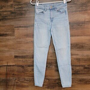 American Eagle Jeans 2s Jegging Next Level Stretch Hi Rise Light Wash Ripped